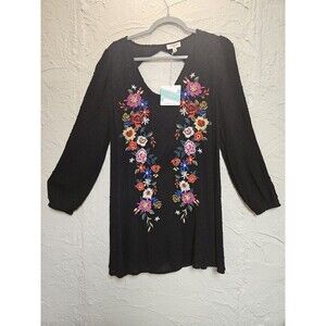 Umgee Woman Top Embroidered Floral Cottagecore Prairie Fairy Tunic Lg Sleeve